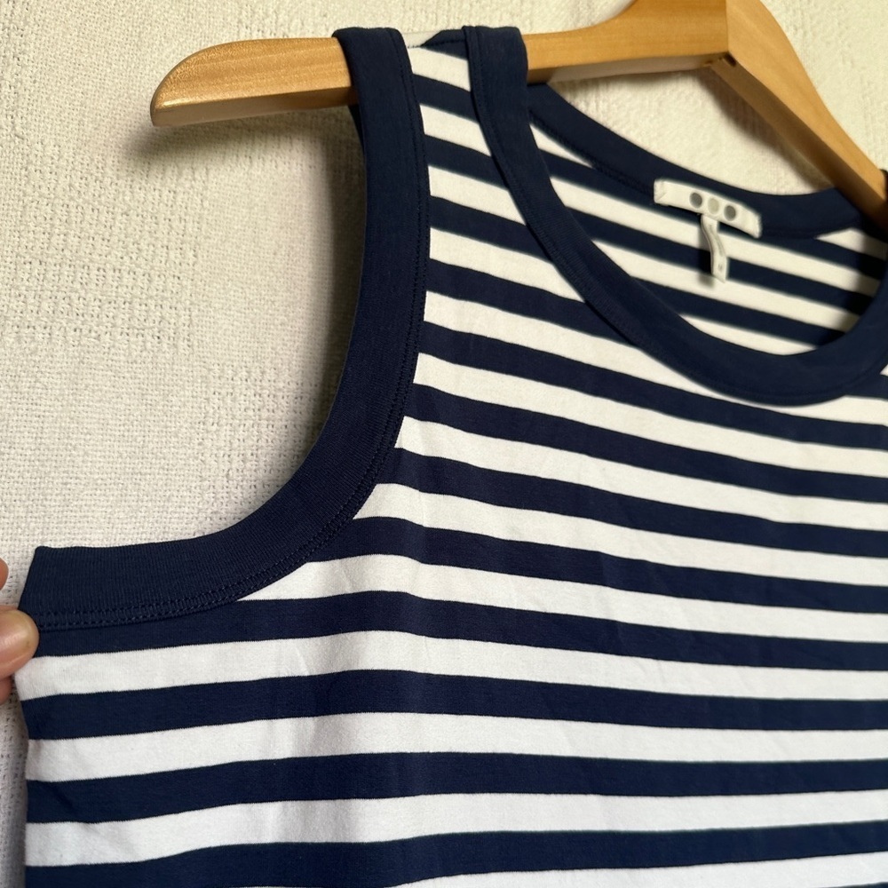 Three Dots Kay Stripe Cotton Tank Dress | Navy Stripe - Picture 6 of 10